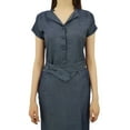 thumbnail image 4 of Bimba Women's Short Sleeve Collar Neck Bodycon Chambrey Dress With Belt, 4 of 9