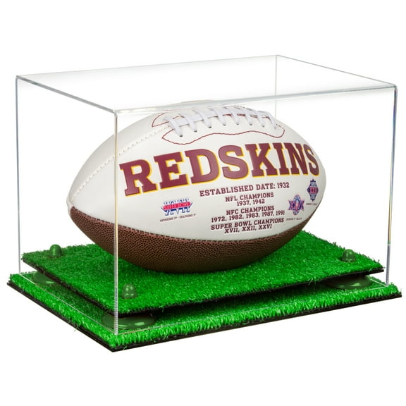 Clear Acrylic Football Display Case with Green Risers and Turf Base (A004-GRR)