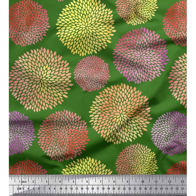 Soimoi Green polyester Crepe Fabric Artistic Floral Print Fabric by the Yard 42 Inch Wide
