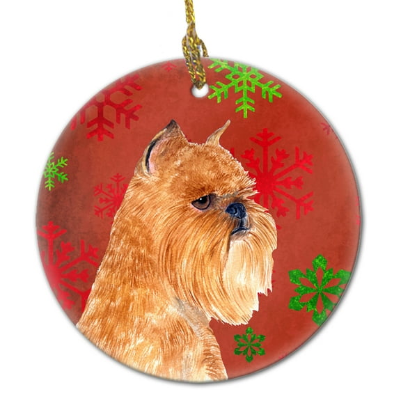 Brussels Griffon Red Snowflakes Holiday Christmas Ceramic Ornament SS4701
