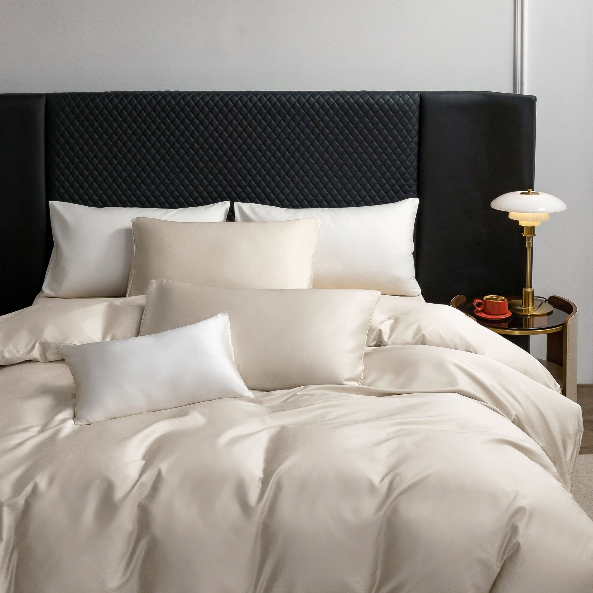 MooMee Duvet Cover Set Queen 600-TC 100% Extra Long-Staple Cotton Sateen Silky Smooth Luxury (Beige)