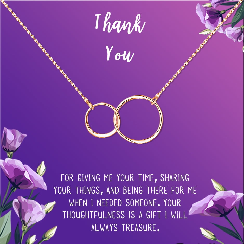 Anavia Thank You Gift Card, Appreciation Gift for friend, High Quality Stainless Steel Fashion Necklace, Thank you Gift, Gratitude Gift for Her-[Rose Gold Infinity Double Ring, Royal Purple Gift Card]