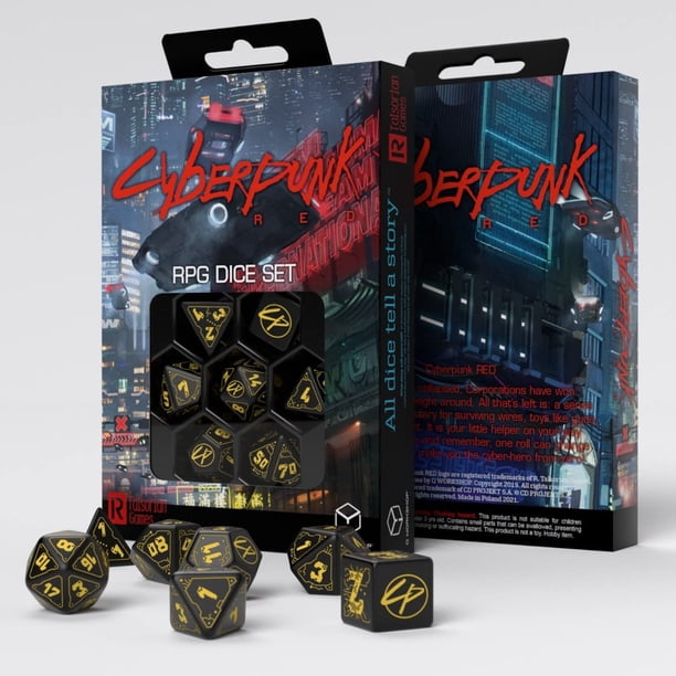 Set de dados Q-Workshop Cyberpunk Red Wet Work con 7 dados