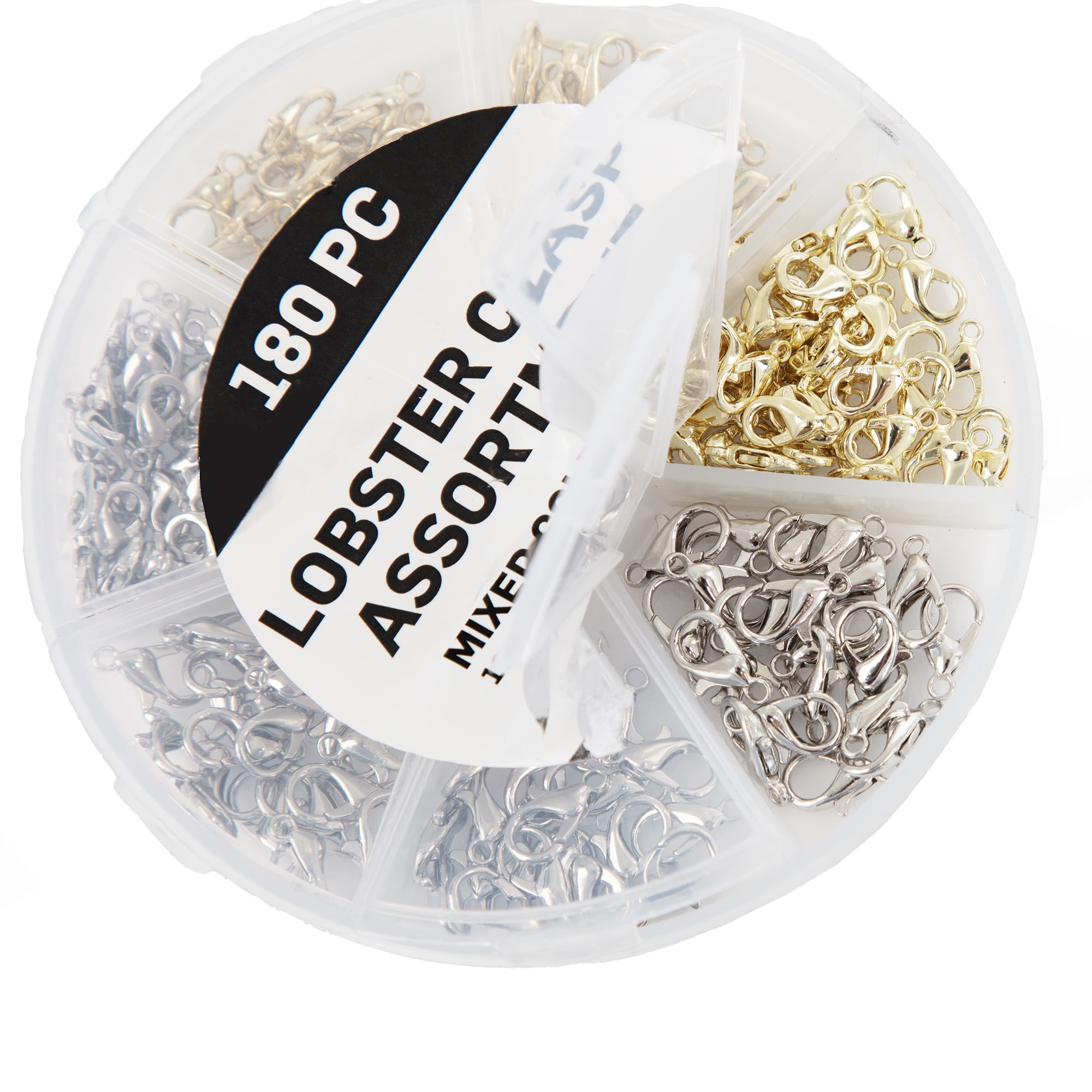 Cousin DIY 180 Piece Lobster Clasp Bulk Pack with Case, Silver/Gold Finish, Metal, 10-12mm, 69995767