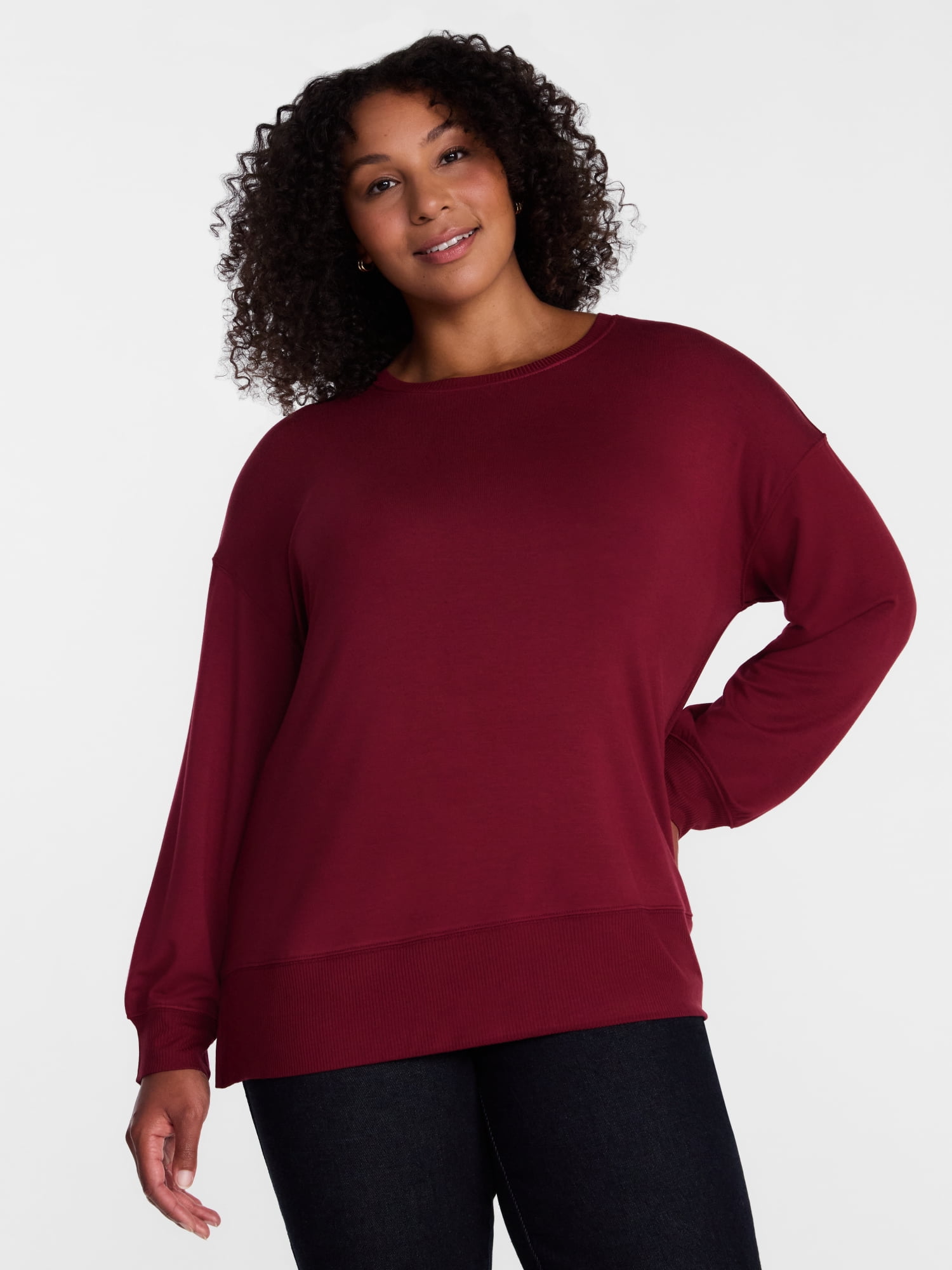 Time and Tru Women's and Women's Plus French Terry Tunic Sweatshirt, Sizes XS-XXXL
