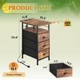 thumbnail image 3 of CZMDZH Narrow Side Table with Charging Station, End Table with LED Lights,3 Fabric Drawers and Open Storage Shelf, Bed Side Tables Living Room, Small Spaces, Bedroom, Rustic Brown, 3 of 12