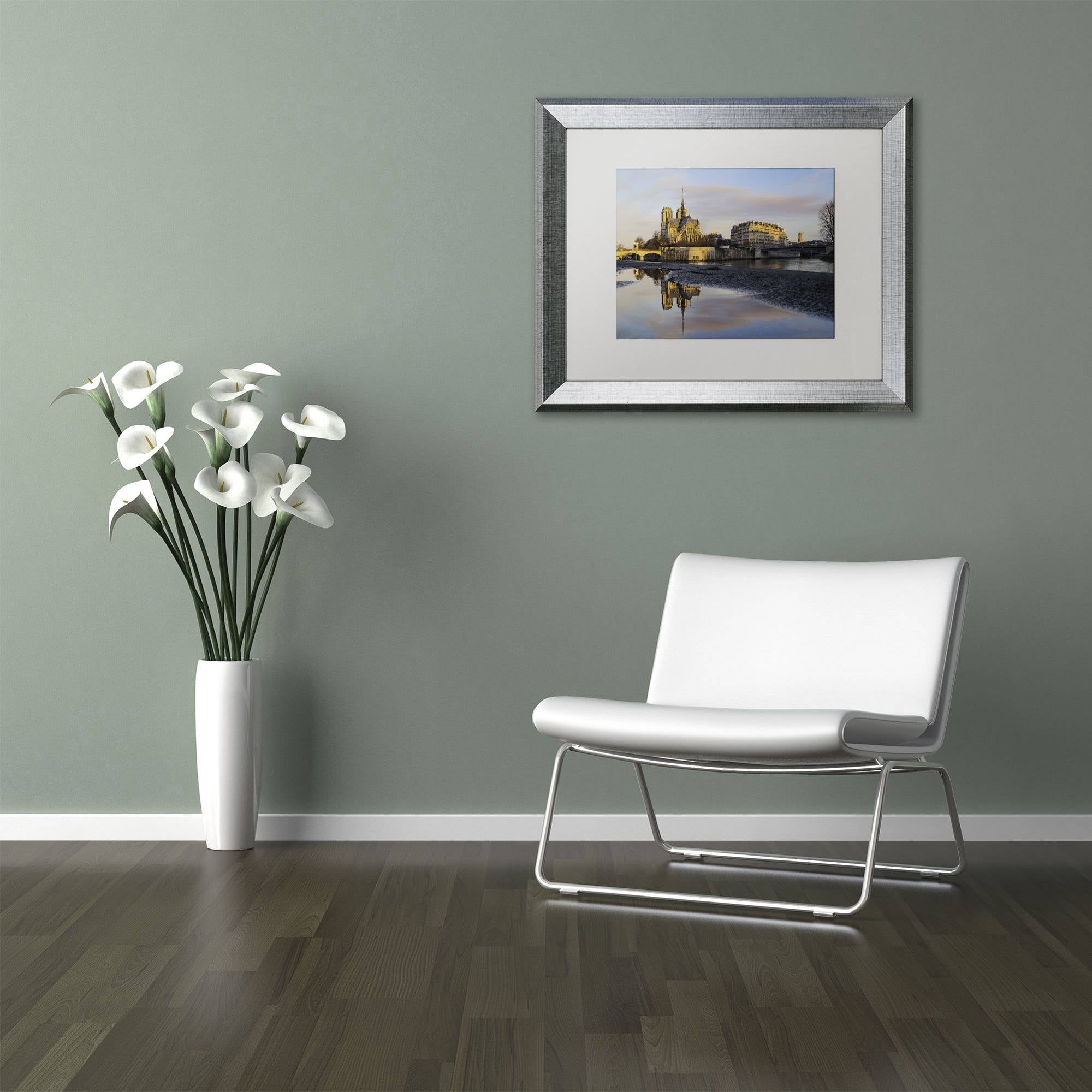 Trademark Fine Art "Sunrise in Notre Dame de Paris" Canvas Art by Mathieu Rivrin, White Matte, Silver Frame