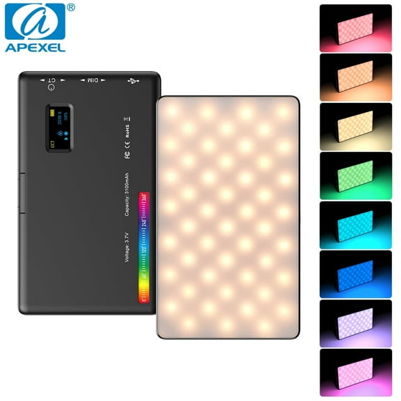 APEXEL RGB LED Video Camera Fill Light Photography Lighting 2500-9000K Dimmable Color Studio Lamp Vlog For Live Stream YouTube