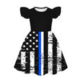 thumbnail image 4 of LMKIHUSA Robe du 4 Juillet pour Filles Manches à Volants Col Rond Tenues Décontractées Robes de Princesse Amples Imprimé Drapeau Américain Vêtements Plissés Noir,120, 4 of 5