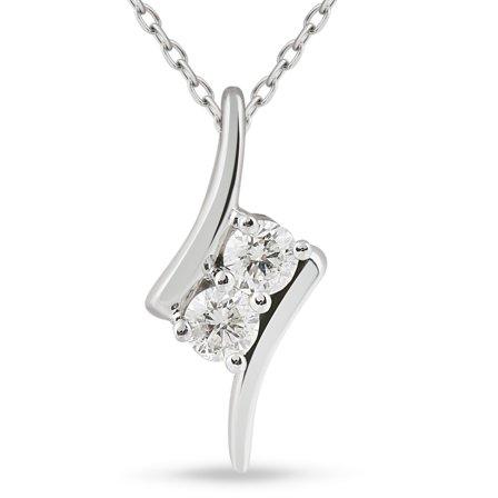Pompeii 3/8ct Two Stone Diamond Forever Us Solitaire Pendant 14k White Gold 18" Chain