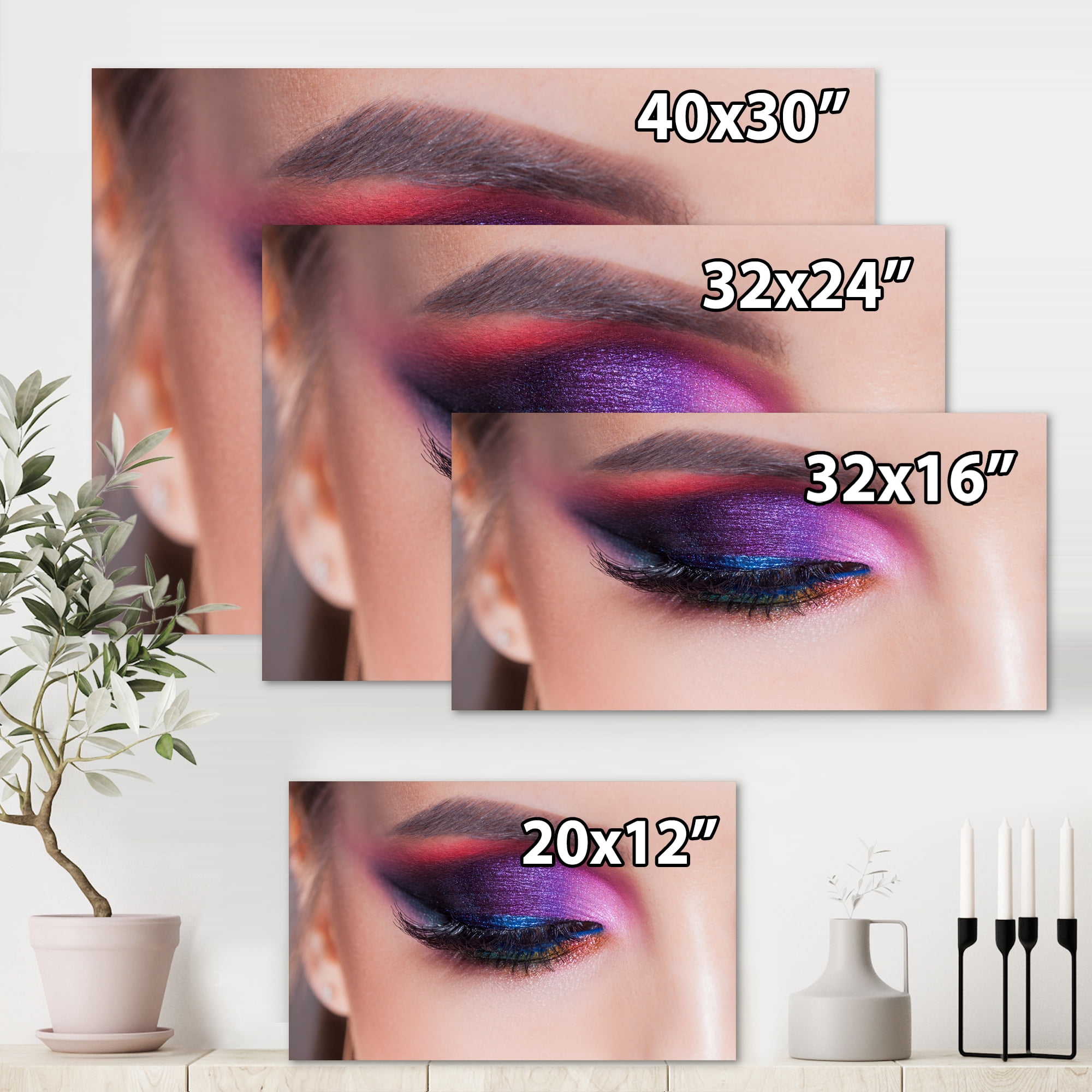 Designart ' Bright Eye Makeup In Luxurious Blue And Pink Shades ' Modern Canvas Wall Art Print