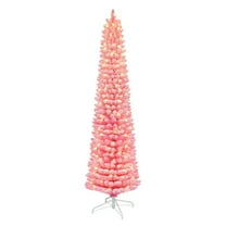 7.5 ft Pre-lit Flocked Fashion Pink Pencil Tree 708 Tips 300 UL Clear Incandescent Lights
