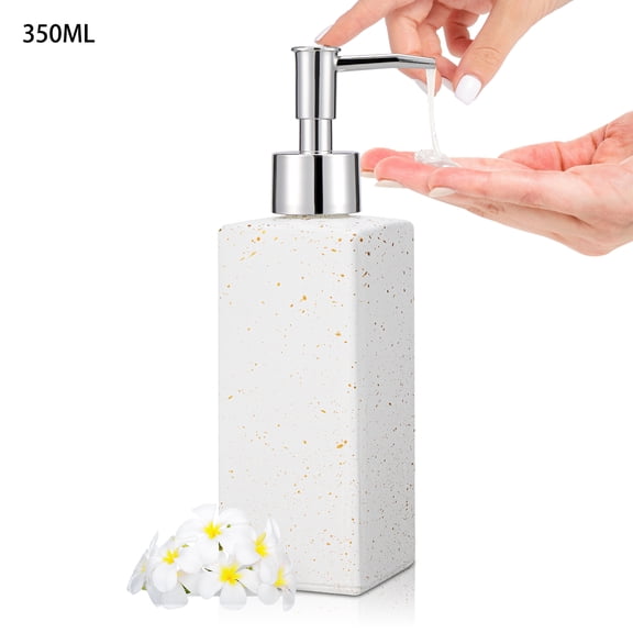 Soap Dispenser, 350ml/11.8oz Glass Liquid Soap Pump Dispenser, Refillable Dish Soap Dispenser for Kitchen Bathroom Washroom, Gift for Mother's Day (White Bottle with Gold Spot)