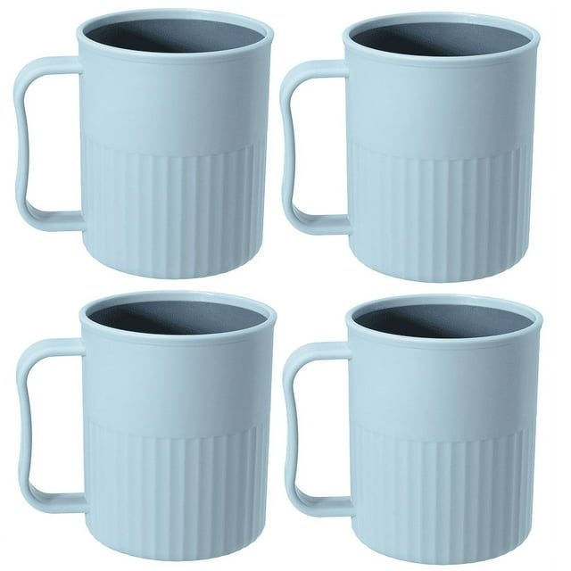 Ensemble de 4 Tasses à Café, Ensemble de Tasses à Café en Plastique, Tasse à Café Incassable en Plastique avec Poignée, Tasse en Plastique Réutilisable Compatible Lave-Vaisselle