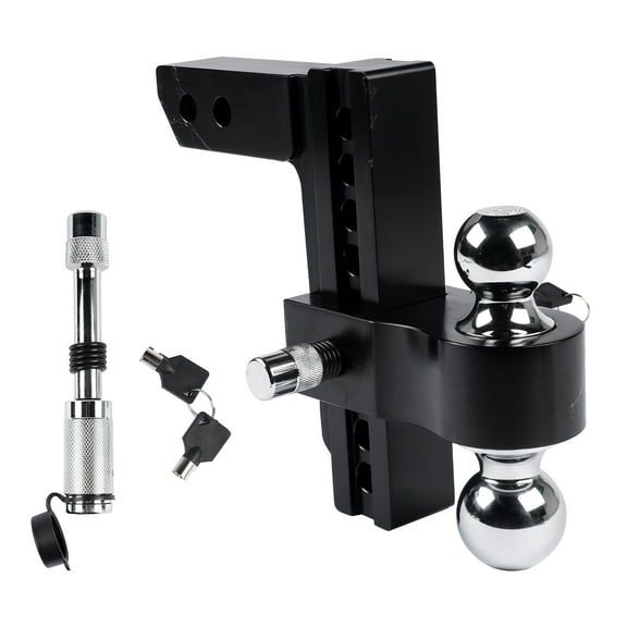 Mustrod Adjustable Trailer Hitch Fits 2-Inch Receiver 8" Drop/Rise 12500 LBS Dual Balls w/ Anti-Theft Pins Locks