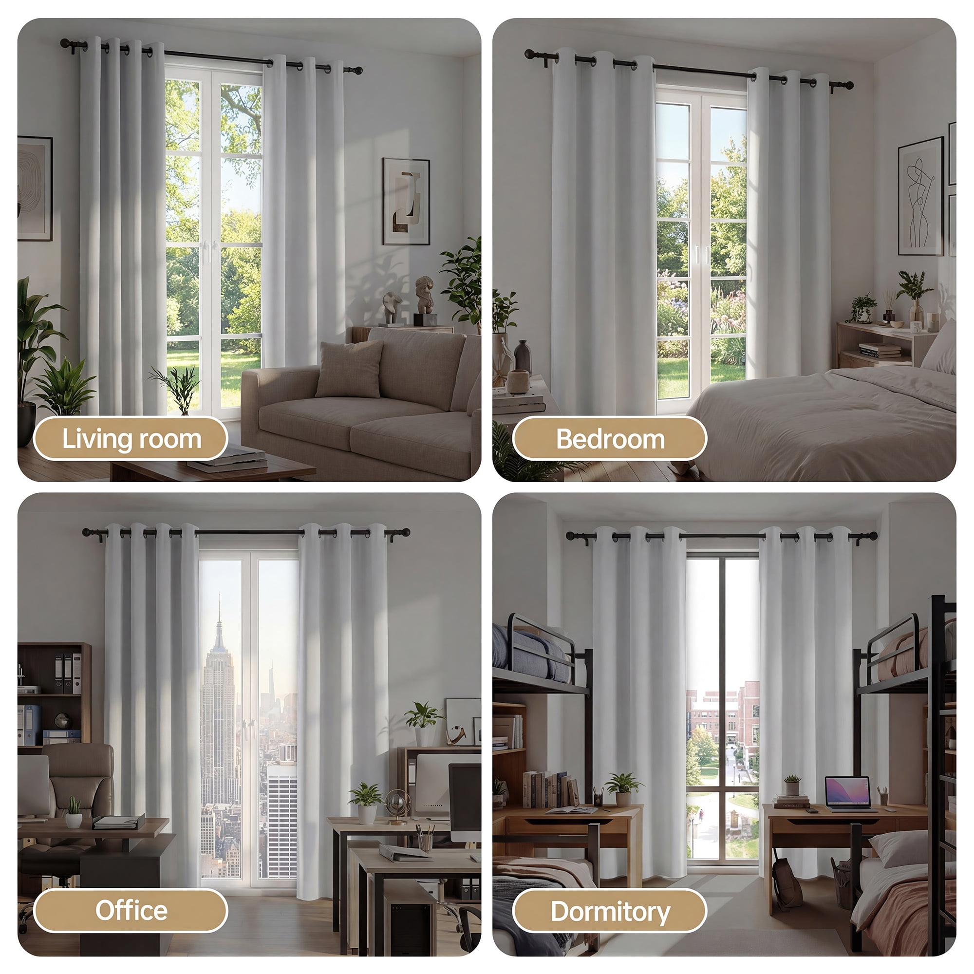 XUEYU 100% Blackout Curtains for Bedroom, Light Blocking Thermal Insulated Curtains with Noise Reduction, 42x72 Inch Room Darkening Window Drapes, Set of 2 Panels, White