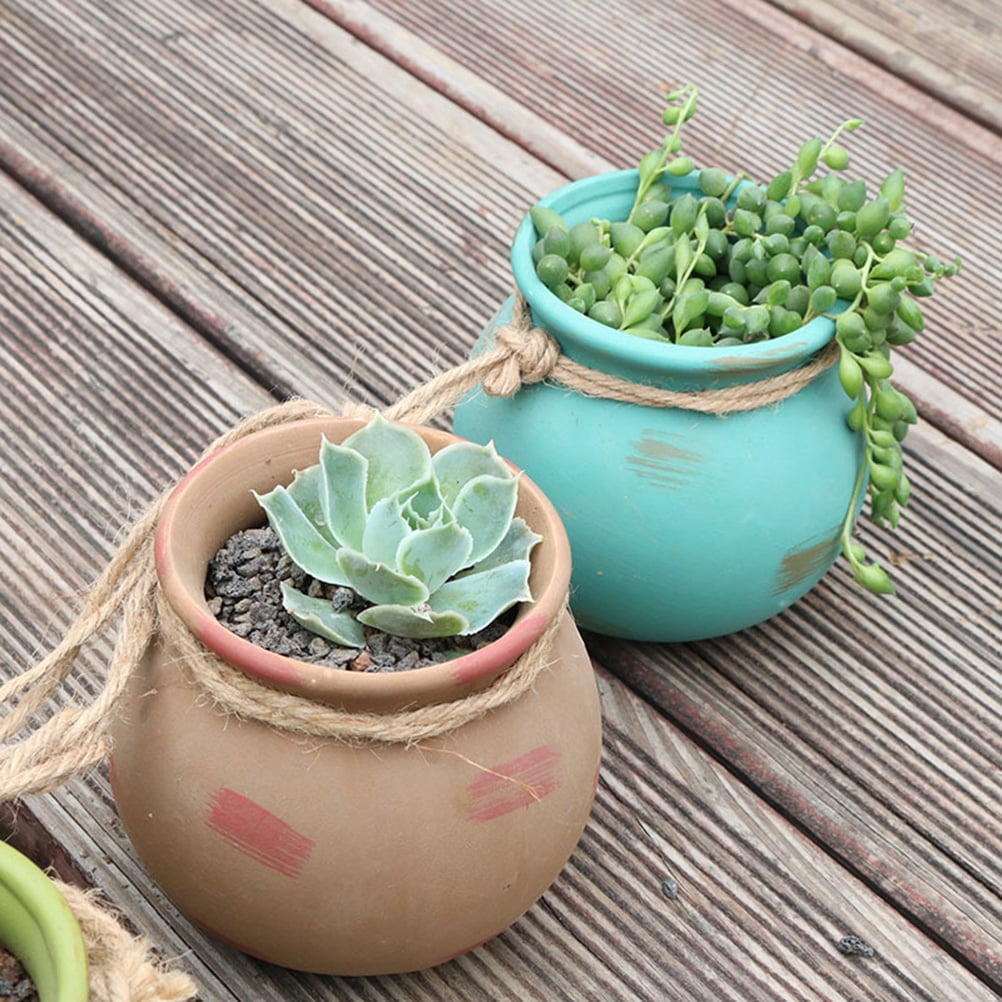 MLINS Ceramic Hanging Planters with Rope for Wall Ceiling Mount 4pcs Multicolor Ceramic Pots with