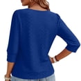 thumbnail image 3 of Women’s Tops 3/4 Sleeve with Buttons Dressy Casual Summer Outfits Round Neck Beach Vacation T-Shirt Plus Size ,Blue,M, 3 of 6