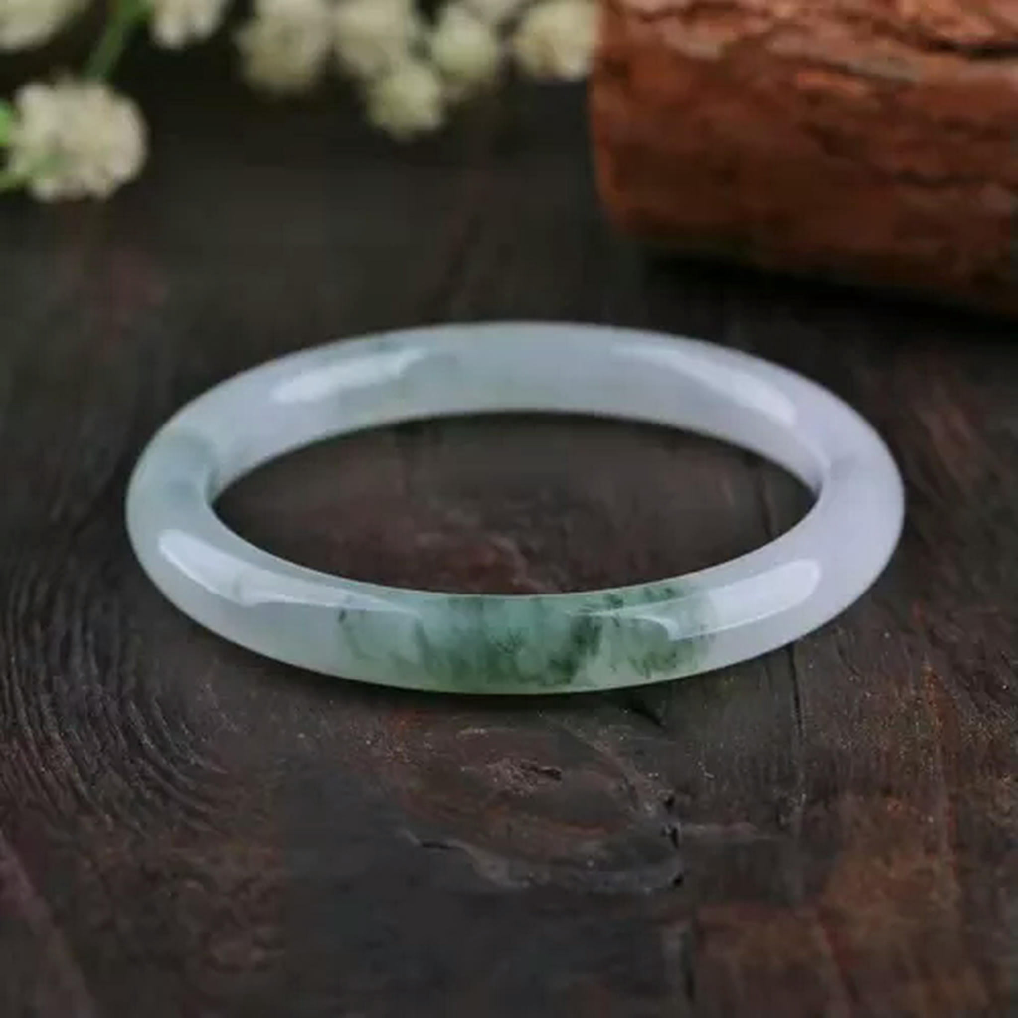 HOOUN Natural Green Jade Bangles for Women Round Jade Bracelet for Girls-58mm/2.28''