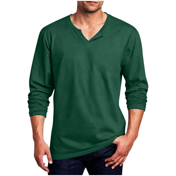 OGLCCG Men's and Big Men's Long Sleeve Shirts Casual V-Neck Athletic T Shirts Solid Color Basic Stretch Tee Shirts M-5XL