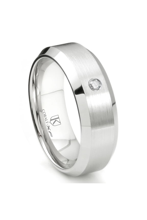 Cobalt Xf Chrome 8MM Solitaire Diamond Beveled Comfort Fit Wedding Band Ring Sz 11.0