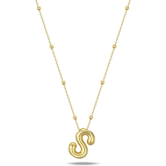 925 Silver Chain 18K Gold Plated Bubble Letter Necklace Trendy Balloon Initial Pendant Dainty A-Z Custom Name Charm Gold Initial Necklaces For Women 18'' 2'' Extension Jewelry[o1096]