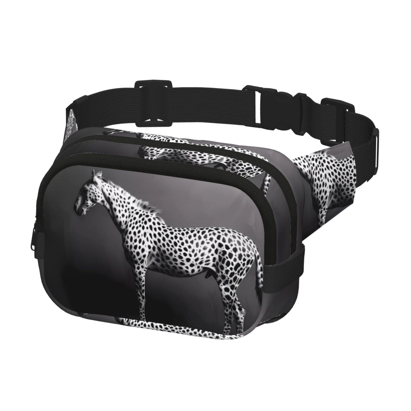 Picia Monochrome Leopard Horse Print Square Double-Layer Waist Bag Mini Adjustable Waist Belt Bag Exercise Running Travel Hiking