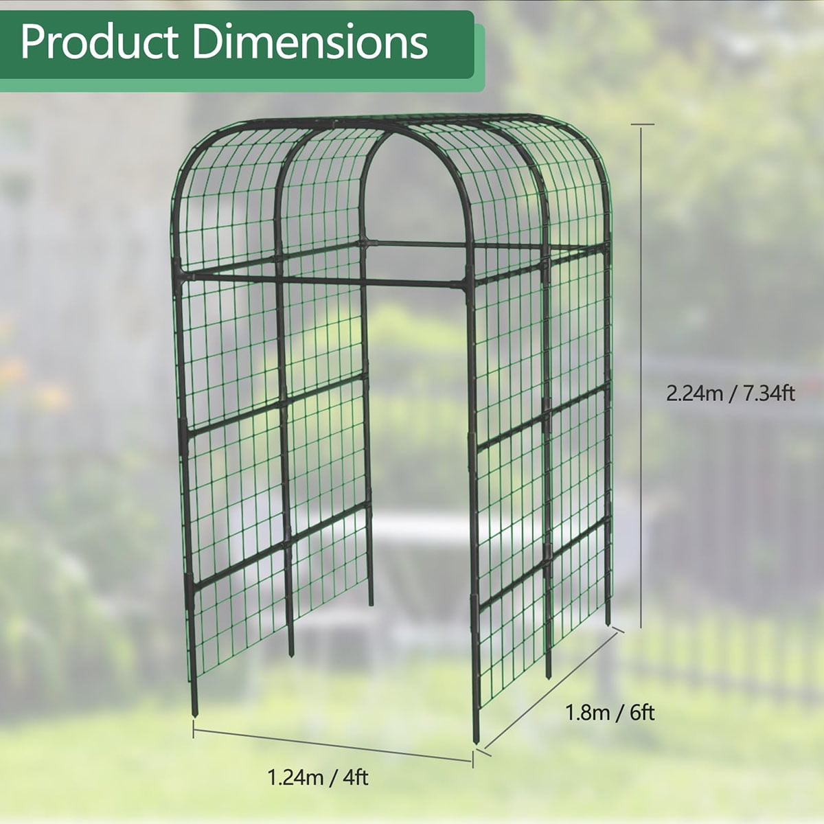 Ataucjin Garden Arch Trellis, 7.3Ft Metal Cucumber Trellis for Raised Bed with Plastic Connectors, Plant Support for Climbing Vegetables