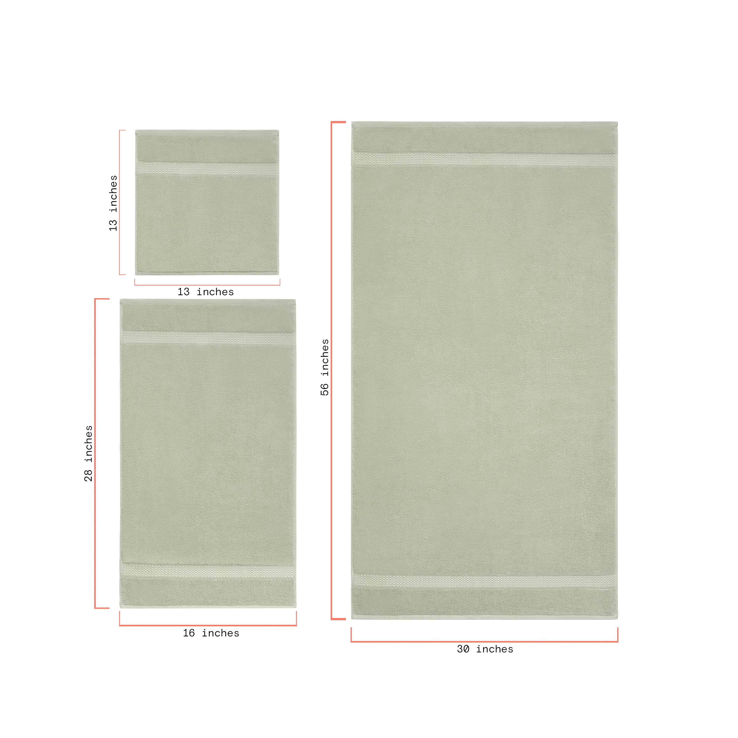 Beautiful by Drew Barrymore 6-Piece Dobby Bath Towel Set, Soft 100% Cotton, Sage Green
