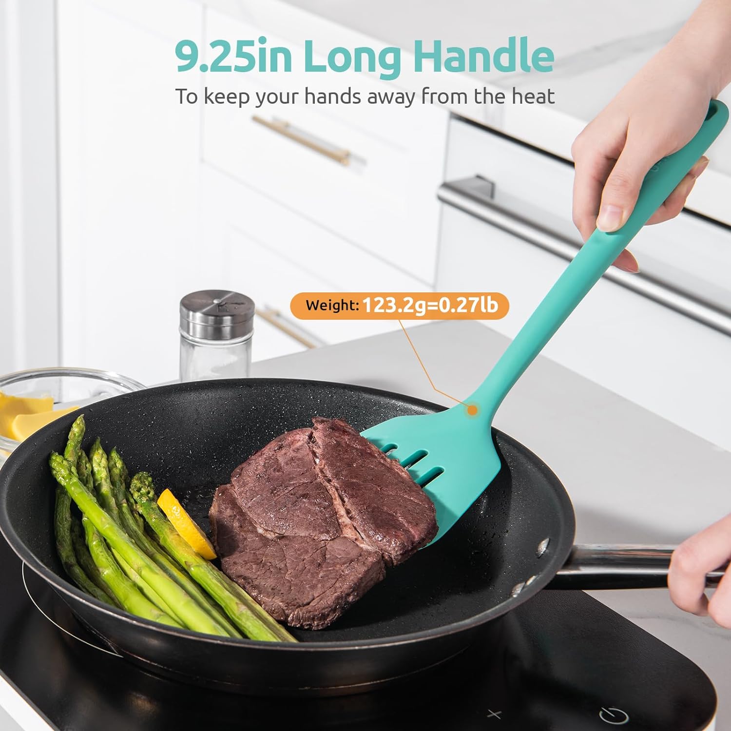 U-Taste Heat Resistant Silicone Turner Spatula Set, 2-Piece, Aqua photo 5