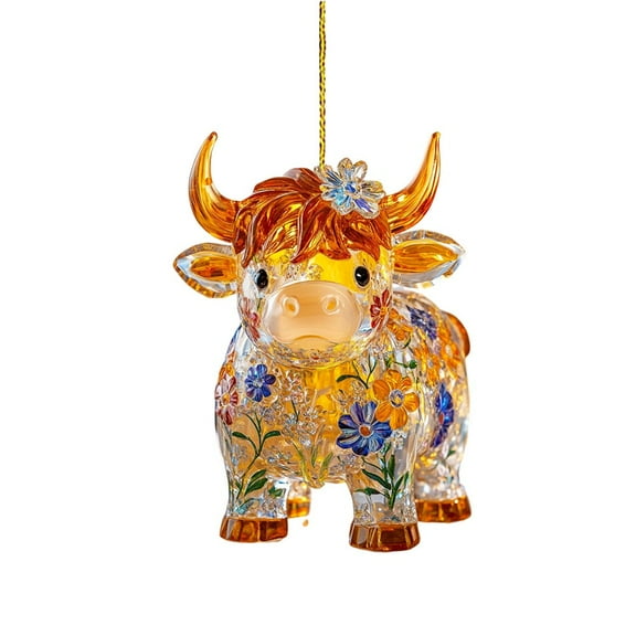 2D Acrylic Colorful Cow Pendant Colorful Calf Window Decoration Pendant Suitable for Garden Window Tree Car Pendant