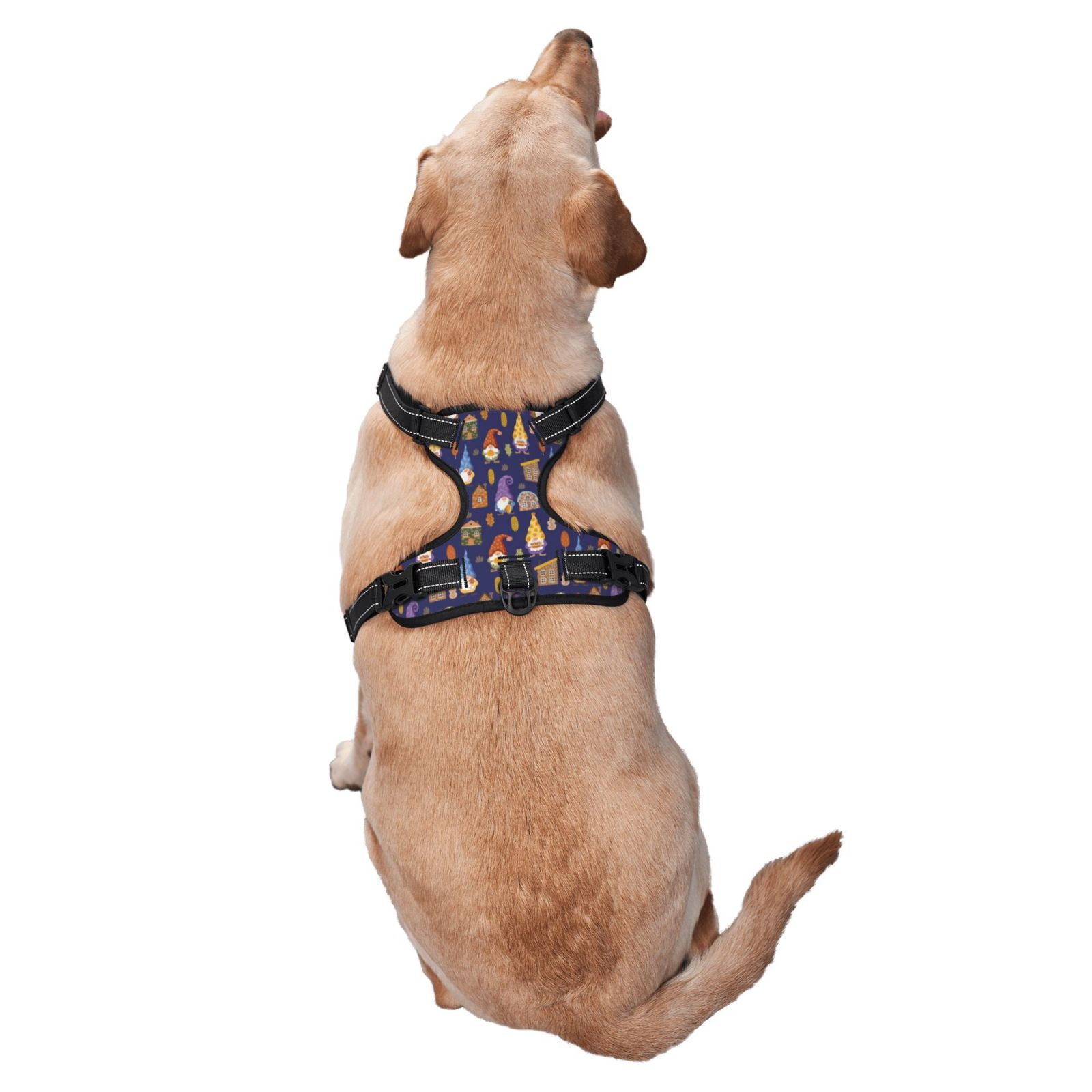 Vsdgher Gnomes And Houses Pattern Dog Harness,No Pull Pet Harness with Soft Padded Handle,Adjustable Reflective Vest with 2 Buckles,4 Slide Buckles,S-XL Small