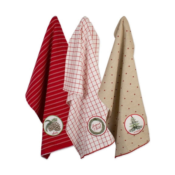 DII Christmas Embellished Dishtowel Set 3 Piece, 18x28", Noel