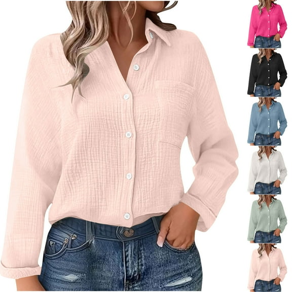FRSASU Womens Shirts Casual Lapel Long Sleeve Button Down Loose Casual Blouse Tops Sky Blue