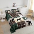 thumbnail image 3 of Rustic Cabin Lodge Bedding Queen Size, Bear Deer Elk Comforter Set Vintage Farmhouse Adventure Quilt Woodland Forest Animal Grid Claw Bedding Comforter Sets Rustic Farmhouse Home Decor, Green Brown, 3 of 5