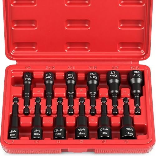 12-Piece Magnetic Nut Driver Set - Premium Impact Power Hex Nut Driver Drill Bit Master Kit, SAE & Metric, 1/4-Inch Quick-Change$$Tools & Hardware Other
