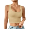 thumbnail image 2 of Fglymey Womens Square Neck Longline Sports Bra - Workout Crop Tank Tops Padded Yoga Camisole with Built in Pads Khaki M, 2 of 3