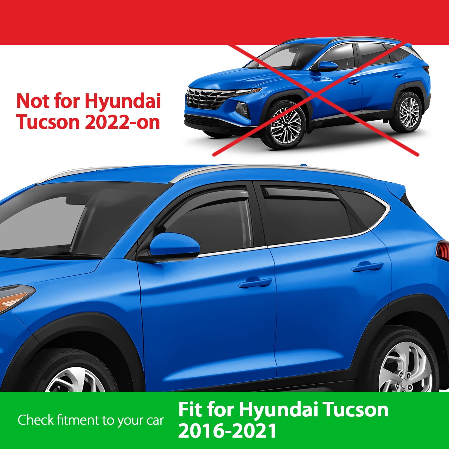 Goodyear Shatterproof In-Channel Window Deflectors for Hyundai Tucson 2016-2021, Rain Guards, Window Visors for Cars, Vent Deflector, Car Accessories, 4 pcs - GY007963
