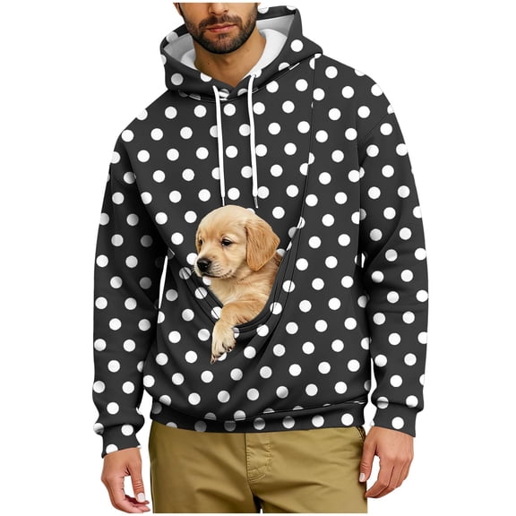 LWITHSZG Mens Polka Dots Pet Carrier Hoodies Pullover Long Sleeve Drawstring Hooded Sweatshirt with Large Pocket for Dog Cat Lovers Size S