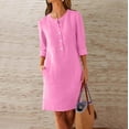 thumbnail image 2 of UVEASISHA Linen Summer Dresses for Women 3/4 Sleeve Button Up Shirt Dress Solid Casual Knee-Length Dresses with Pockets Pink M, 2 of 6