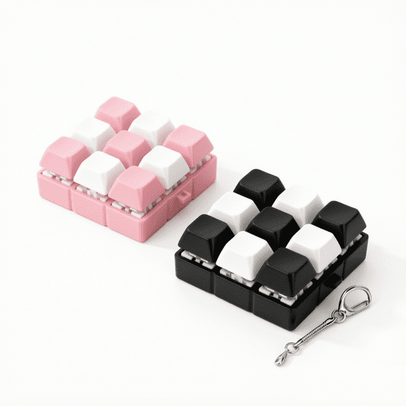 clicky keyboard fidget, 9 Keys Keyboard Fidget Toy with Keychain, Tactile Clicky Keycap Fidget for Stress Relief, Improve Focus for Adults Office School Portable Anxiety Toy-Black