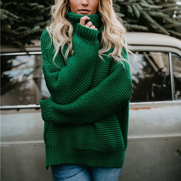 Suéter de otoño e invierno de estilo europeo y americano para mujer, suéter de cuello alto y manga larga de línea gruesa