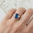 thumbnail image 4 of Emerald Cut Blue Sapphire Promise Ring, Statement Ring, September Birthstone Ring, Baguette Cut Diamond Anniversary Ring, Cluster Ring., 4 of 4