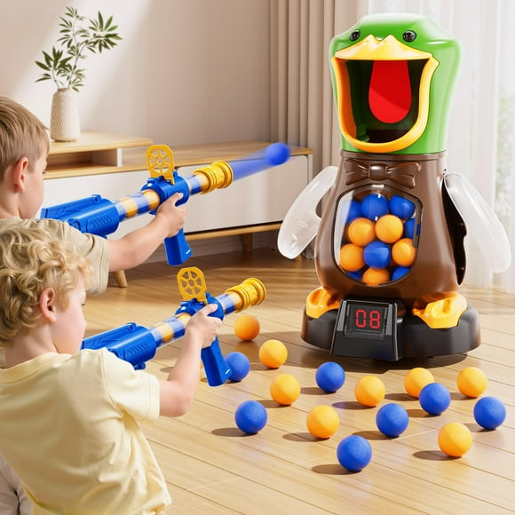 NIPLOOOW Duck Shooting Toys for Kids 3-5, Movable Target Shooting Games with 2 Air Pump Launcher, LCD Score Record, Sound, 48 Foam Balls, Birthday Gift for Boys Gir