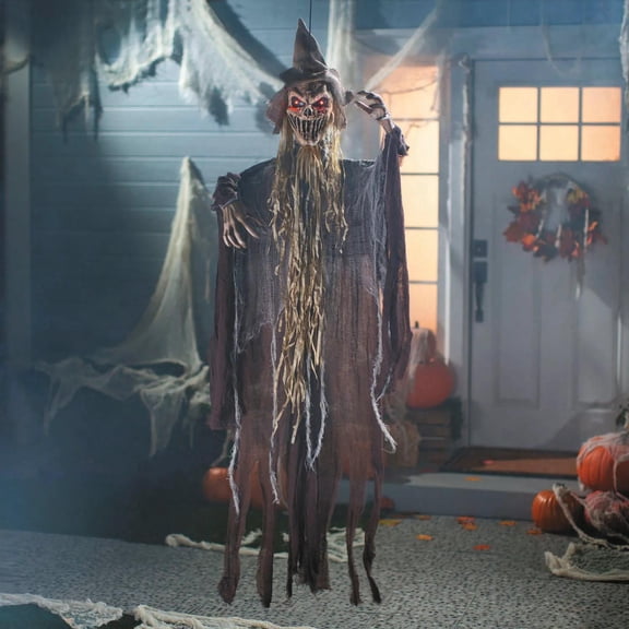 5 Ft. Light-Up Hanging Brown Reaper with Hat Halloween Decoration