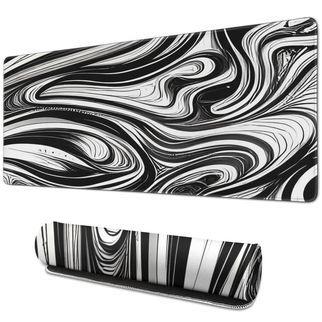 Black Marble Fluid Design - High-Performance, Non-Slip XL Mousepad for Office, Gaming, Home Use
