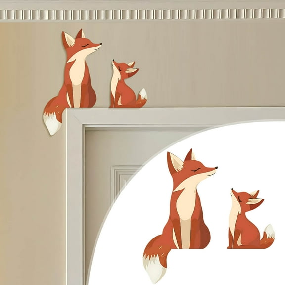 Hometravel 2025 Wooden Fox Family Door Topper, Handcrafted Door Frame Decor with Mama and Baby Design, Whimsical Animal Statue for Entrance, Home, Gift