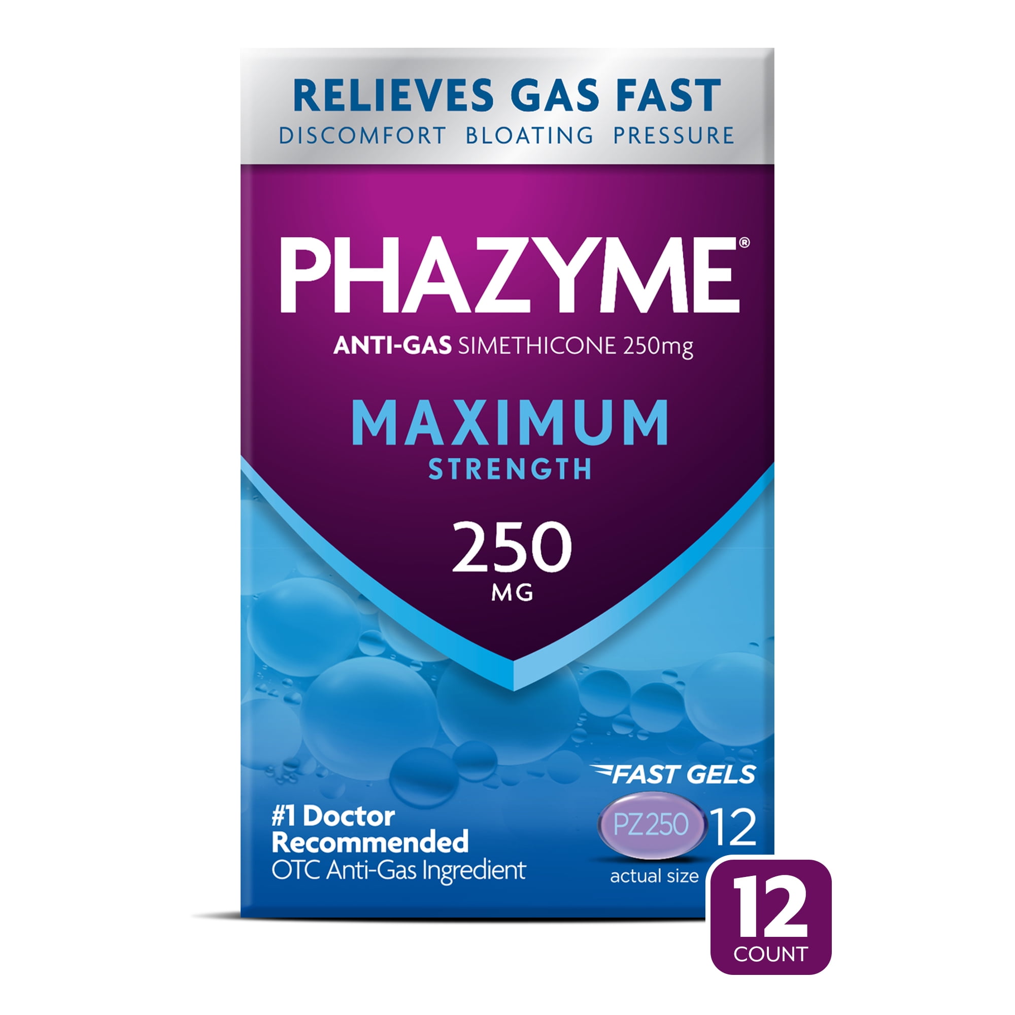 Phazyme Maximum Strength Gas & Bloating Relief, Works in Minutes, 12 Fast Gels