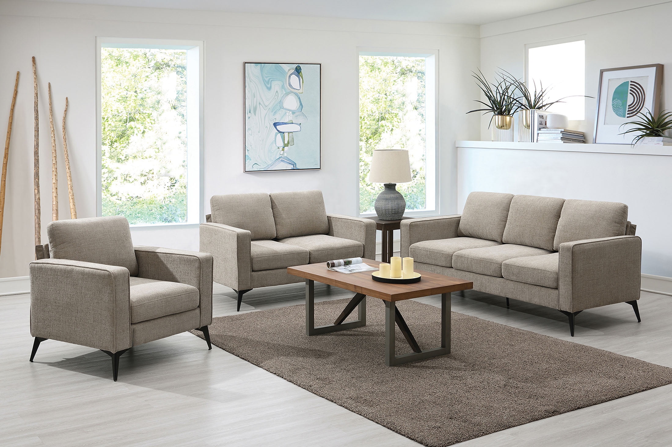 [VIDEO provided] [New]Modern 3Piece Sofa Sets with Sturdy Metal Legs