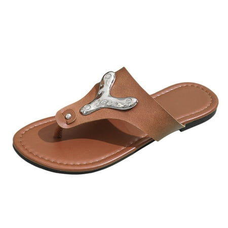 

Ediodpoh Women s Summer Fashion Leather Clip Toe Solid Color Sandal Slippers Casual Comfortable Outdoor Beach Slippers Women s Slippers Brown 8